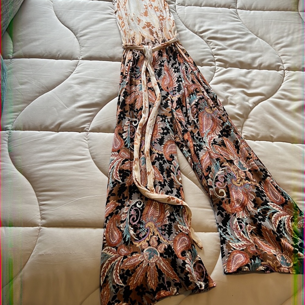 Mystree Boho Wide Leg Paisley Pattern Jumpsuit